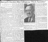 Sorokin Hits Colleges as "PH.D. Factories"